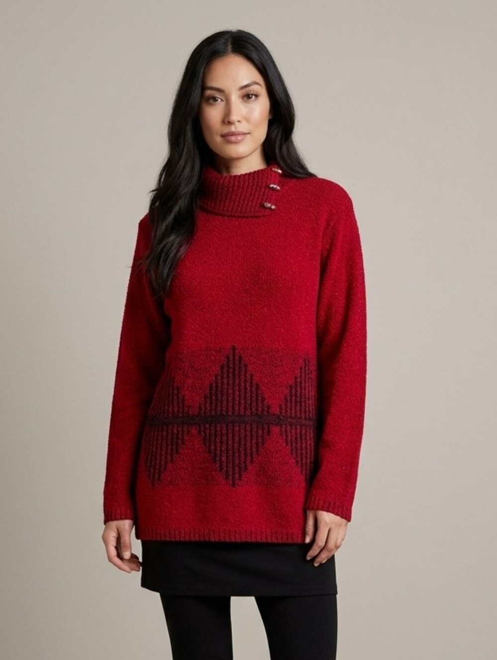 Y2K / Late 90s Vintage Variations Red Cowl Neck Geometric Knit Sweater size M